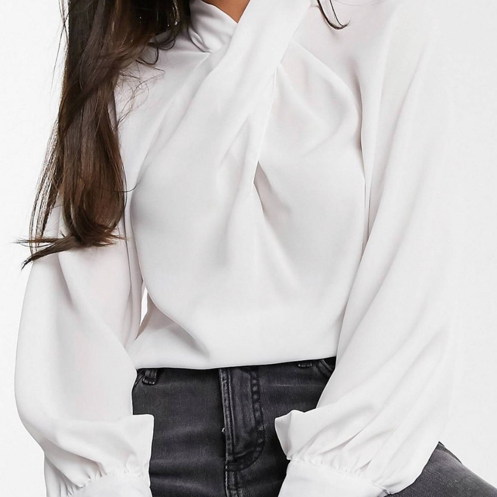 Asos Long sleeve top with twist neck detail US12